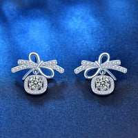 Sweet Bow-Knot Moissanite Crystal Sterling Silver Stud Earrings