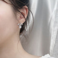 Sweet Bow-Knot Moissanite Crystal Sterling Silver Stud Earrings