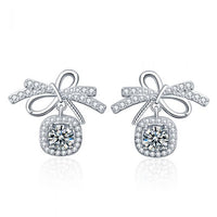 Sweet Bow-Knot Moissanite Crystal Sterling Silver Stud Earrings