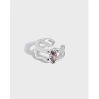 Oval Crystal Double Layer Non-Pierced Earring, 925 Sterling Silver (Single)