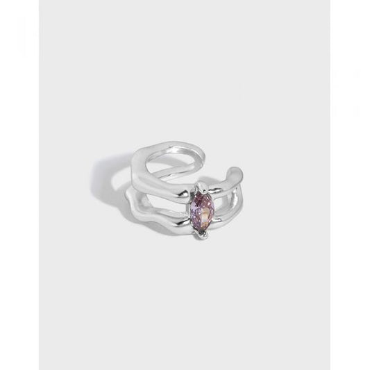 Oval CZ Double Layer Non-Pierced Earring, 925 Sterling Silver (Single)