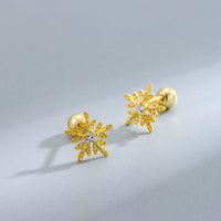 Cubic Zirconia Snowflake 925 Sterling Silver Stud Earrings