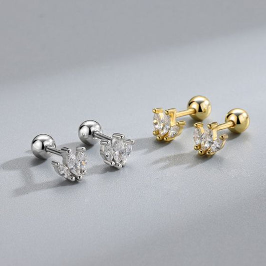 Mini Oval Leaf CZ Crown Stud Earrings