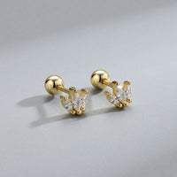 Mini Oval Leaf Crystal Crown Stud Earrings