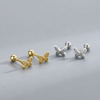 Tiny Butterfly Screw-Stud Earrings, 925 Sterling Silver