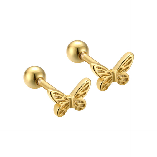 Tiny Butterfly Screw-Stud Earrings, 925 Sterling Silver