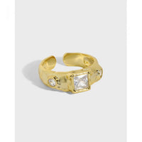 Irregular Square Crystal Adjustable 925 Sterling Silver Ring