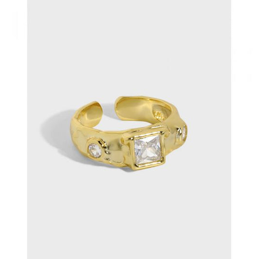 Irregular Square CZ Adjustable 925 Sterling Silver Ring
