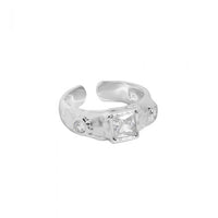 Irregular Square Crystal Adjustable 925 Sterling Silver Ring