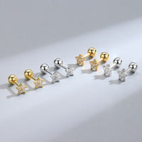 Friend's Crystal Star and Flower Sterling Silver Stud Earrings