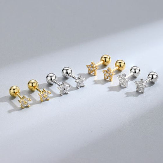 Friend's CZ Star and Flower Sterling Silver Stud Earrings