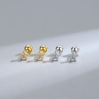 Friend's Crystal Star and Flower Sterling Silver Stud Earrings
