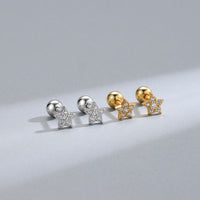 Friend's Crystal Star and Flower Sterling Silver Stud Earrings