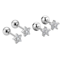 Friend's Crystal Star and Flower Sterling Silver Stud Earrings