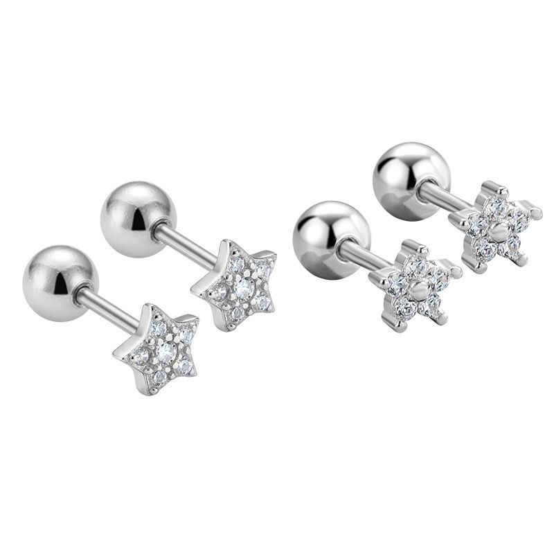 Friend's Crystal Star and Flower Sterling Silver Stud Earrings
