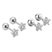 Friend's Crystal Star and Flower Sterling Silver Stud Earrings