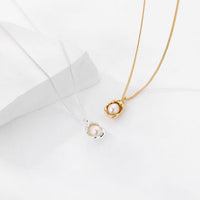 Geometric Shell Pearl Pendant Necklace in 925 Sterling Silver