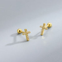 Crystal Cross Screw Stud Earrings in 925 Sterling Silver
