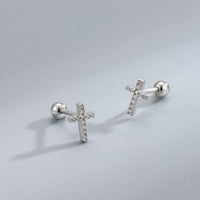 Crystal Cross Screw Stud Earrings in 925 Sterling Silver