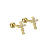 Crystal Cross Screw Stud Earrings in 925 Sterling Silver