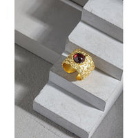 Irregular Round Created Ruby Adjustable Sterling Silver Ring