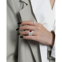 Irregular Round Created Ruby Adjustable Sterling Silver Ring