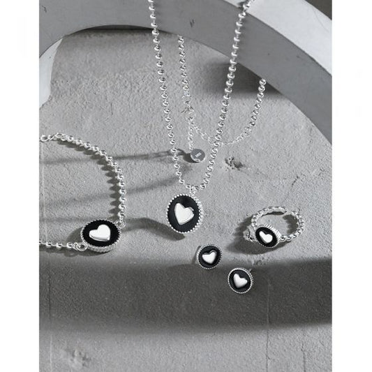 Heart Black Epoxy 925 Sterling Silver Jewelry Set