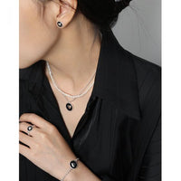 Heart Black Epoxy 925 Sterling Silver Jewelry Set