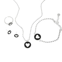 Heart Black Epoxy 925 Sterling Silver Jewelry Set