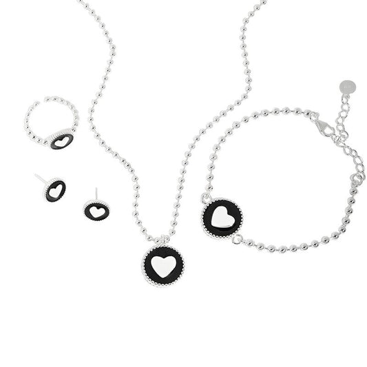 Heart Black Epoxy 925 Sterling Silver Jewelry Set