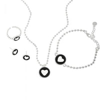 Heart Black Epoxy 925 Sterling Silver Jewelry Set