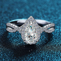 Waterdrop Crystal Cross Adjustable Sterling Silver Ring