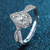 Waterdrop Crystal Cross Adjustable Sterling Silver Ring