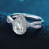 Waterdrop Crystal Cross Adjustable Sterling Silver Ring