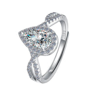 Waterdrop Crystal Cross Adjustable Sterling Silver Ring