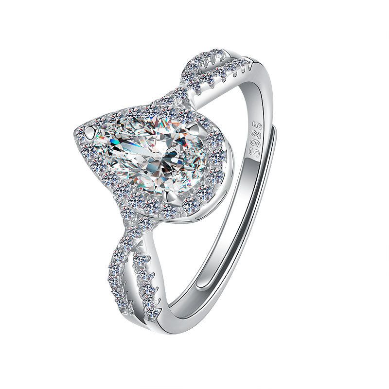 Waterdrop Crystal Cross Adjustable Sterling Silver Ring