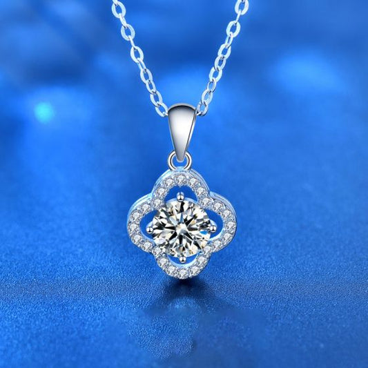 Moissanite CZ Four-Leaf Clover 925 Sterling Silver Necklace