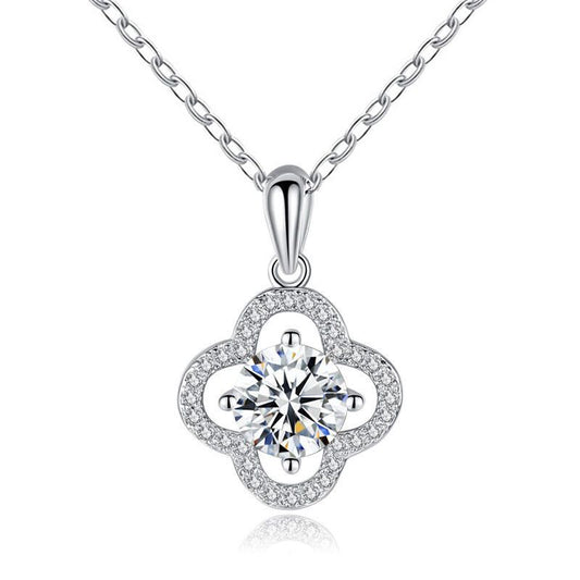 Moissanite CZ Four-Leaf Clover 925 Sterling Silver Necklace