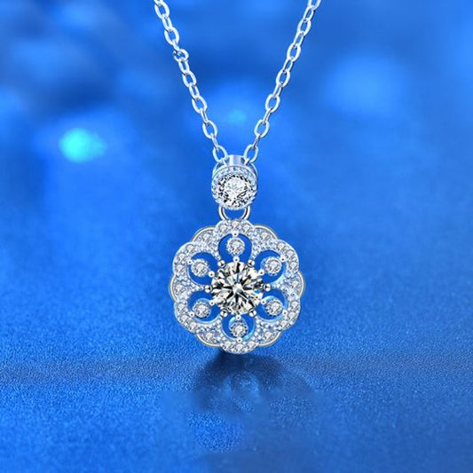 Sakura Flower Moissanite CZ Necklace in 925 Sterling Silver