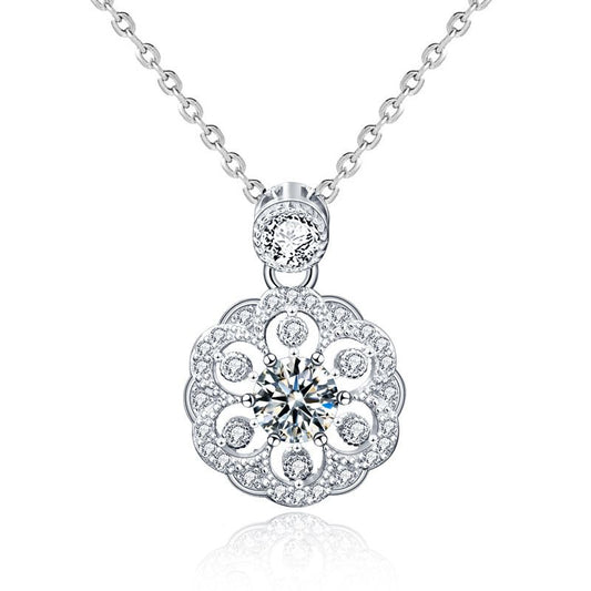 Sakura Flower Moissanite CZ Necklace in 925 Sterling Silver