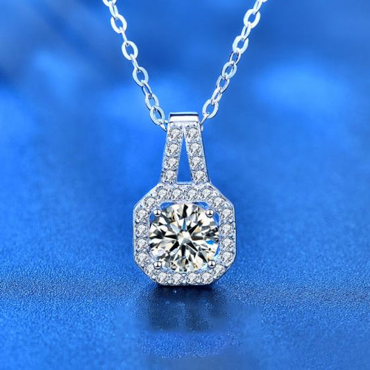 Lock Geometry Moissanite Necklace in 925 Sterling Silver