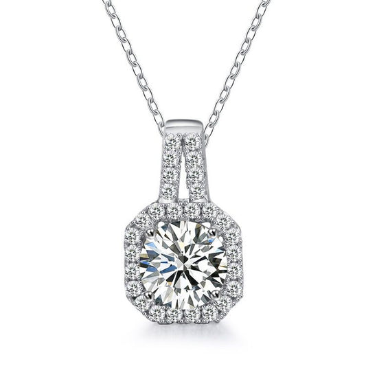 Lock Geometry Moissanite Necklace in 925 Sterling Silver