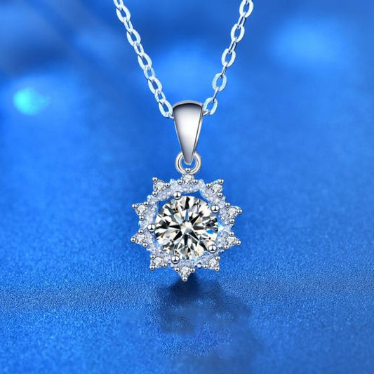 Moissanite Sunflower 925 Sterling Silver Necklace