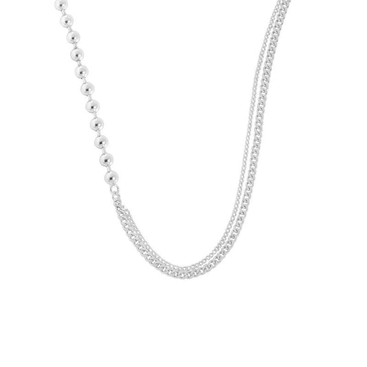 Asymmetry Beads Chain Necklace, 925 Sterling Silver