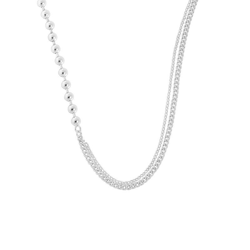 Asymmetry Beads Chain Necklace, 925 Sterling Silver