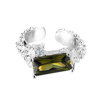 Olive Green Baguette Natural Emerald Adjustable 925 Sterling Silver Ring