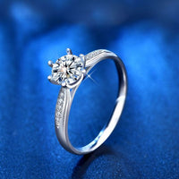 Six-Claw Moissanite and Crystal Sterling Silver Ring