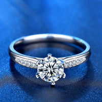 Six-Claw Moissanite and Crystal Sterling Silver Ring