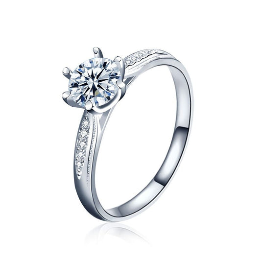 Six-Claw Moissanite and CZ Sterling Silver Ring