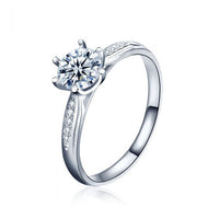 Six-Claw Moissanite and Crystal Sterling Silver Ring